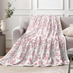 Floral Fuzzy Blanket Red Floral Throw Blanket, Botanical Flowers Blankets, Soft, Flannel, Warm, Boho Flowers Bed Blankets All Season for Couch Bedroom Living Room 60X90 Inch