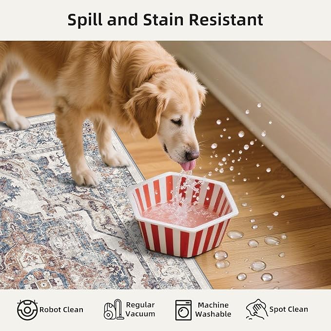 4 Pieces Kitchen Rug Set: Washable Water Resisitant Carpet for Sink Stove Area Soft Floor Mats with Non-Slip Backing for Bathroom Low-Pile Runners for Family with Elderly Dogs(2x3+2x4+2x5+2x6,Brick)