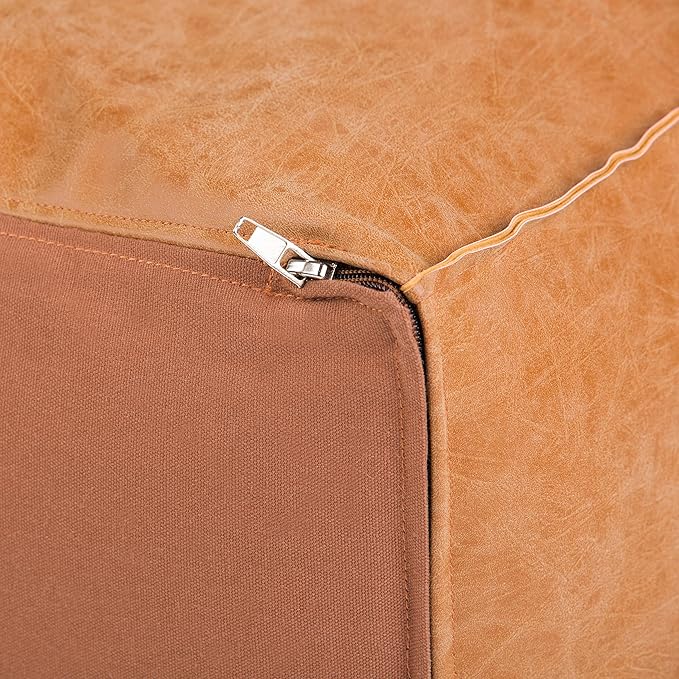 SIMPLIHOME Brody Square Pouf - 18 inch Wide Upholstered Vegan Leather Ottoman in Distressed Brown, Boho Footstool, Coffee Table or Extra Seating for Living Room or Bedroom, Assembled