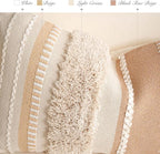BlissBlush Decorative Throw Pillow Cover 20x20, Neutral Cream Boho Accent Pillowcase with Tufted Texture and Tassels, Beige Square Cushion for Sofa Couch Living Room (Cover Only)