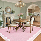 GarveeHome Scalloped Washable Rugs 9x12 Rug for Living Room Non-Slip Solid Pink Modern Minimalism 9 x 12 Rug Low-Pile Carpet for Bedroom Dining Nursery Mat with Rubber Back