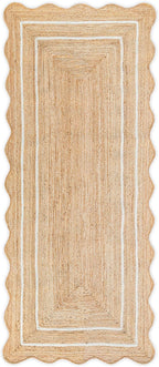Wave Scalloped Natural Jute Runner, Off White (2'6"x10'): Boho Farmhouse Entryway Scallop Rug