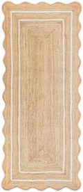 Wave Scalloped Natural Jute Rug Boho Entryway Runner Farmhouse, Off White (2'x10')