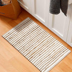 Jute Cotton Hand Woven Area Eug 2x3 Feet - Natural White, Small Farmhouse Reversible Stripe Hand Woevn Door Mat Ideal for Entryway, Kitchen, Bedroom | Beige Boho Soft Floor Rugs for Balcony