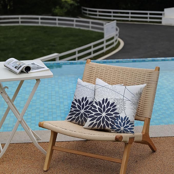 DFXSZ Blue Flower Pillow Covers 20x20 Inch Set of 2 Dark and Light Blue Colored Pillow Farmhouse Outdoor Waterproof Decor for Patio Funiture Garden Summer Floral Polyester Square Cushion Cover 01D20