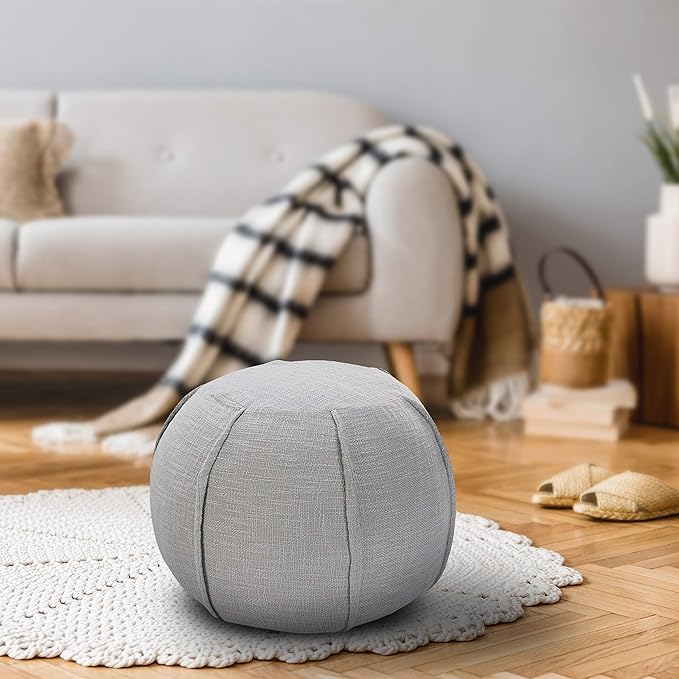 LR Home Gray Striped Cotton Pouf for Home Décor | Hand Made Bohemian Foot Rest for Bedroom & Living Room Décor | 18 x 18 x 14 Stuffed Pouf for Seating