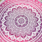 Round Beach Tapestry Turquoise Mandala Throw/Boho Hippie Beach Blanket Roundie/Indian Cotton Bohemian Large Round Table Cloth-Home Decor/Yoga Mat Meditation Picnic Rug (42", Pink and White)