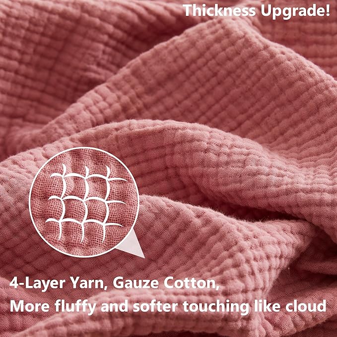 Simple&Opulence Cotton Muslin Throw Blanket 4 Layers for Bed, Couch, Woven Gauze Blanket with Tassels, Soft Lightweight Cozy Pre-Washed Breathable Farmhouse Decoration for All-Season(Dusty Pink)
