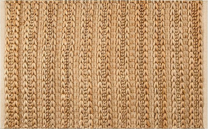 Jute Patsan Hand Woven Area Rug 2x3 Feet - Natural, Soft Decorative Stripe Design Accent Floor Rugs Ideal for Entryway, Kitchen, Nursary | Small Farmhouse Rustic Boho Beige Patio Mat for Bedroom