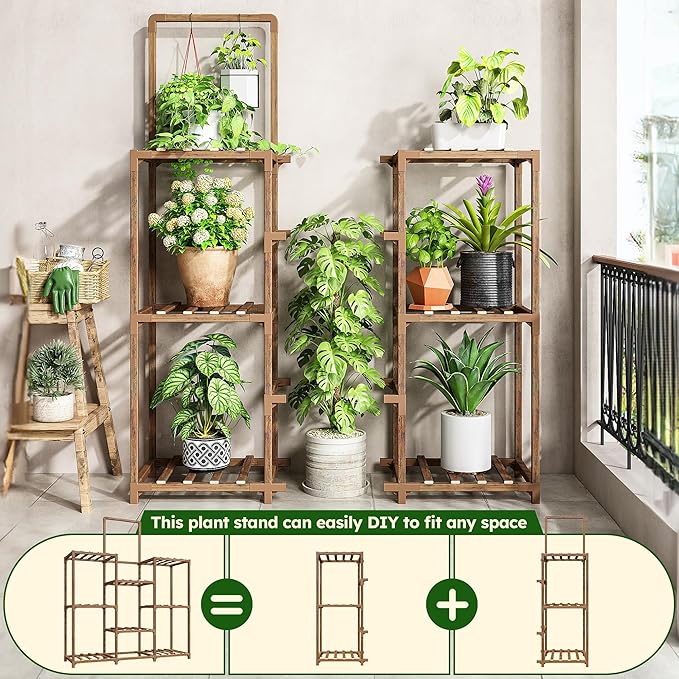 EnHomee Plant Stand, 8 Tiers Indoor Plant Stand for Multiple Plants Pot, Wood Plants Shelves for Living Room, Patio, Balcony, Yard, Garden, 34.3" W x 11.8" D x 47.2" H