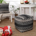 REDEARTH · UNSTUFFED Pouf Ottoman Cover Textured Storage Cube Bean Bag Poof Pouffe Footrest for Living Room, Bedroom, Patio, Gym; 100% Cotton (18"X18"X18", Ziggurat Obsession Black)
