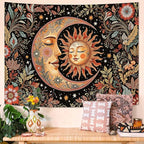 Accnicc Vintage Sun and Moon Tapestry Boho Hippie Floral Wall Tapestry for Bedroom Aesthetic Brown Celestial Spiritual Botanical Plant Small Tapestries Wall Hanging for Living Room Dorm 60 x 44 Inch