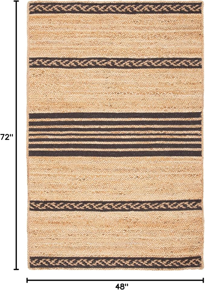 SAFAVIEH Natural Fiber Collection Accent Rug - 4' x 6', Natural & Brown, Handmade Stripe Boho Farmhouse Rustic Braided Jute, Ideal for High Traffic Areas in Entryway, Living Room, Bedroom (NFB262T)