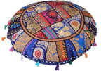 Rajasthani Handmade Colorful Decorative Floor Pillow Cover Meditation Patchwork Patchwork Cushion Seating Accent Boho Chic Indian Handmade Cover ONLY (Blue, 32X32 Inches)