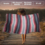 Hydration Nation Authentic Large Handwoven Mexican Striped Throw Blanket - Soft, Durable, Eco-Friendly - 70"x50" - Azure
