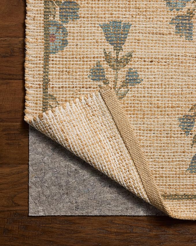 Loloi Chris Loves Julia Rue Collection RUE-04 Moss/Blue 7'-6" x 9'-6" Area Rug Jute Neutral Floral Living Room Bedroom Rug