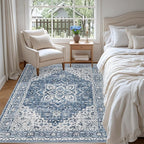 5x7 Area Rugs Living Room Rug: Washable Vintage Boho Medallion Rug No Slip Stain Resistant Soft Carpet Indoor Floor Large Carpets for Bedroom Dining Room Farmhouse Nursery Hallway Home Office Blue