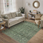 Green Area Rug 4x6 Washable Office Entryway Carpet Soft Vintage Indoor Kitchen Living Room Door Mat Traditional Retro Distressed Throw Small Rug Bedroom Dining Room Bathroom