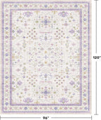 8x10 Large Lavender Rug for Bedroom, Floral Area Rug for Living Room, Dinning Room Under Table, Cute Fantasy Décor, Non Slip Low Pile Stain Resistant Washable Foldable Carpet