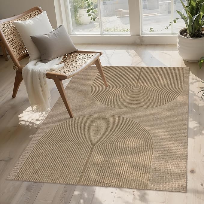 Easy Jute Rug 3x5: Indoor Outdoor Natural Boho Area Rugs for Living Room Patio Washable - Farmhouse Neutral Contemporary Carpet Mat for Entryway Bedroom Kitchen Backyard Sunroom Non Slip