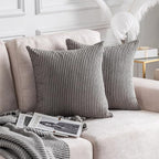 Home Brilliant Super Soft Corduroy Pillow Covers 24x24 Euro Shams Covers 24 X 24 Throw Pillow Cover for Patio Couch Sofa Bedroom, 60x60cm, Ash Grey