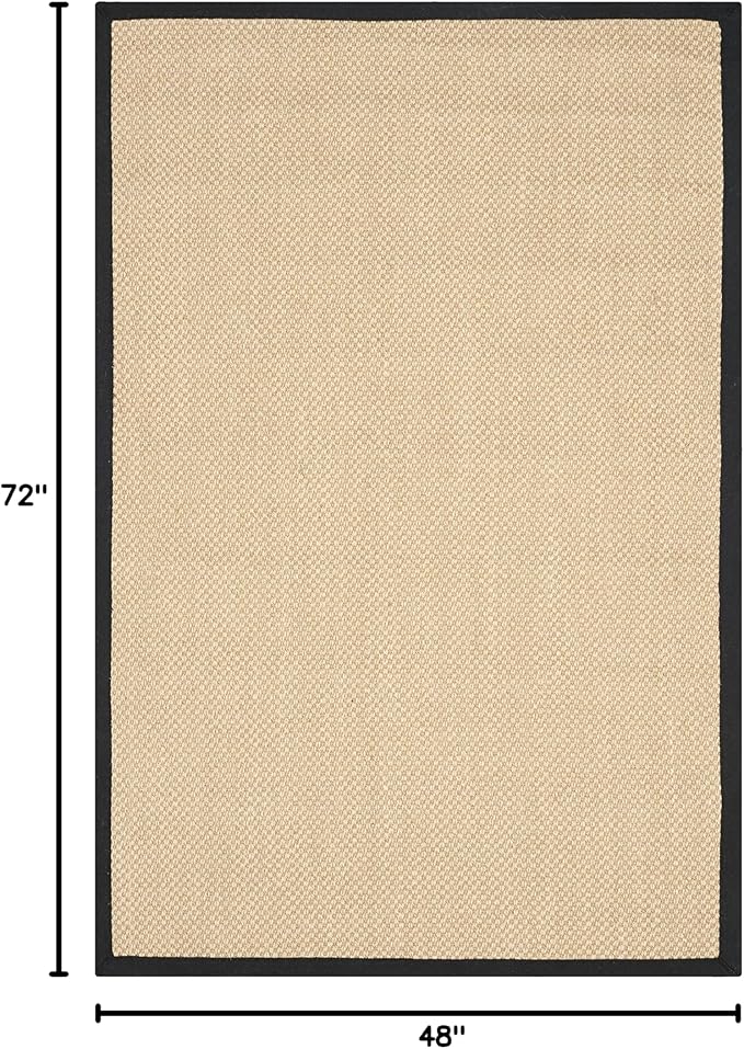 SAFAVIEH Area Rug 4x6 - Natural Fiber Collection - Maize & Black, Sisal, Woven Design with Border (NF141A)