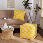 REDEARTH · UNSTUFFED Pouf Ottoman Cover Textured Storage Cube Boho Bean Bag Footrest Stool for Living Room, Bedroom,Nursery, Farmhouse, Kidsroom, Patio, Gym; 100% Cotton (18X18X18; Mustard)