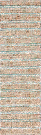 SAFAVIEH Natural Fiber Collection Runner Rug - 2'3" x 8', Teal & Natural, Handmade Flat Weave Stripe Jute & Cotton Jute, Ideal for High Traffic Areas in Living Room, Bedroom (NFB655K)
