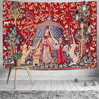 FEASRT GTQQAY1210 Medieval Princess Tapestry - Maiden & Unicorn Design, 80x60 inches, Perfect for Bedroom & Living Room Decor