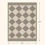 Beige Gray Diamond Easy Jute 3x4 Indoor Outdoor Rug, Checkered Farmhouse Geometric Decor Porch Entryway Carpet, Washable Non Slip Patio Rug for Laundry Room, Kitchen, Backyard or Mudroom