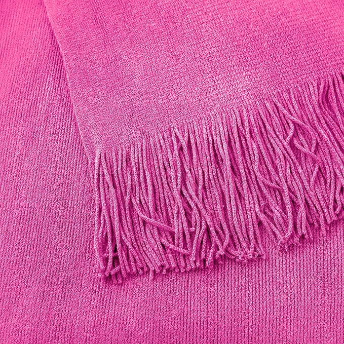 Vonty Hot Pink Knitted Blanket with Tassels Fringe 50" x 60", Super Soft Knit Throw Blanket, Farmhouse Decorative Lightweight Blanket for Couch, Sofa, Bed