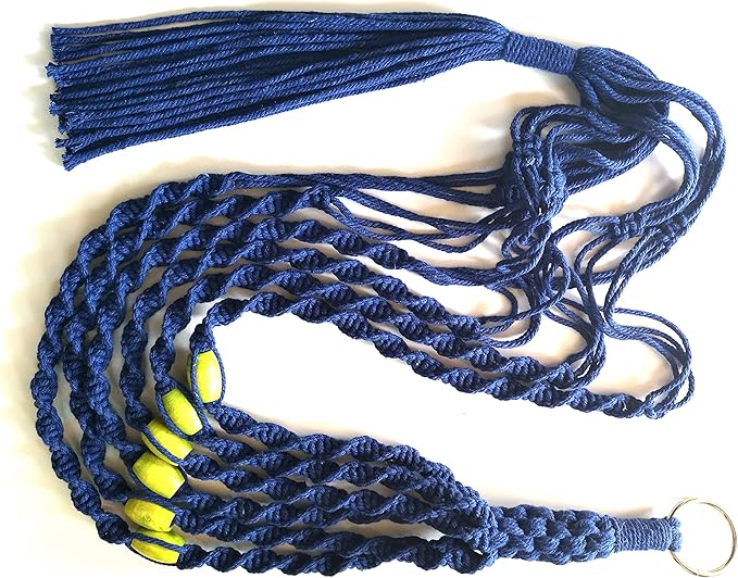 6 Legs Macrame Natural Jute and Cotton Plant Hanger & Holder and Metal Ring, 51-inches Length (Without The White Pot and Plant) (Navy Blue)