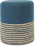REDEARTH · Cylindrical Pouf Foot Stool Ottoman - Jute Braided Pouffe Poof Accent Sitting Footrest for Living Room, Bedroom, Nursery, Patio, Lounge Set of 2 (Teal Natural, 14.5"X14.5"X16")