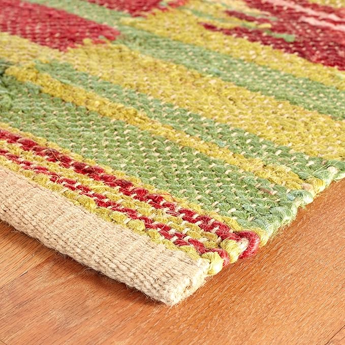 Dash and Albert Time Out Handwoven Jute Rug, 2 X 3 Feet, Green/Red Geometric Pattern - Premium Luxury Hotel Quality Soft Breathable Hypoallergenic Machine Washable Easy Care All Season Comfortable