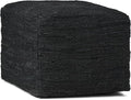 SIMPLIHOME Fredrik Square Pouf - 18 inch Wide Genuine Woven Leather Ottoman in Black, Boho-Style Footstool or Extra Seating for Living Room or Bedroom with Polystyrene Bead Filling, Assembled