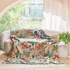 Boho Throw Blanket - 60"x80" 100% Cotton Soft Breathable Lightweight Bed Blanket, Reversible Muslin Spring Blankets Green Floral Farmhouse Decor Rustic Quilt for Bed Couch