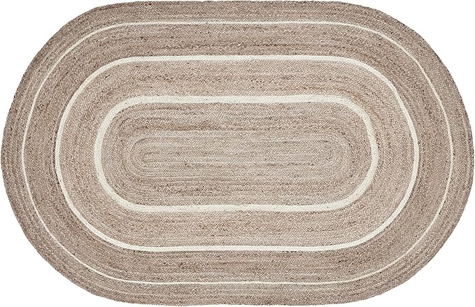 VHC Brands Jute Rug Oval with Pad, Natural & Crème, 60x96