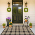 Washable Plaid Indoor Outdoor Rug 3x5 for Front Porch, Entryway, Patio, No Shed Easy Jute Non Slip TPR Backing Area Rug for Large Kitchen, Farmhouse Black & Tan Checkered Seegrass Aesthetic