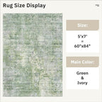 Abstract Rug 5x7 Machine Washable Area Indoor Green Low Pile Non-Slip Foldable Thin Accent Rugs for Bedroom Living Room Dining Room