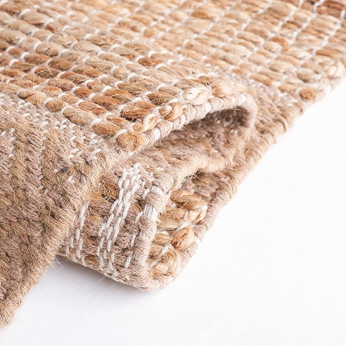 SAFAVIEH Natural Fiber Collection Accent Rug - 3' x 5', Taupe & Natural, Handmade Boho Farmhouse Rustic Jute & Cotton Jute, Ideal for High Traffic Areas in Entryway, Living Room, Bedroom (NFB653E)