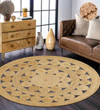 Hand Woven Jute Area Rug - 6' Round - Rustic Beige Reversible Farmhouse Rugs for Bedroom, Kitchen, Living Room - Vintage Natural Braided Entry Floor Décor Circle Boho Round Jute Rug 6 Foot