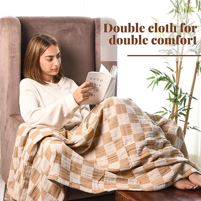 Folkulture Throw Blanket for Couch 50" x 60" |100% Recycled Cotton Couch Chritmas Throw Blanket for Chair, Boho Throws Blankets for Bed,Sofa, Lightweight| Guest Room Must Haves Blanket | Biscuit