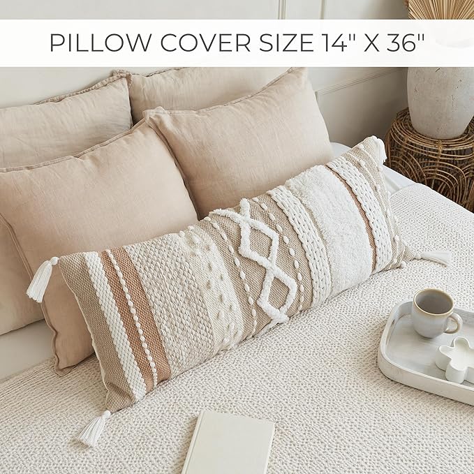 Decorative Boho Lumbar Pillow Cover 14x36 – Beautiful Throw Pillow with Soft Texture for Bed, Couch Decor or as Body Cushion – A Stylish Addition to Your Bedroom