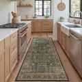 Bavni 2'6''x7 Rug Runners for Hallways, Washable Runner Rug Non Slip, Vintage Floral Print Style Rugs for Bedroom-Lightweight Low Pile Carpet for Hallways Bathroom, Dark Green/Multi