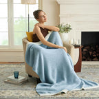 Joiedomi Throw Blanket for Couch Bed Sofa, Blue Knitted Blankets Gifts for Women Mom Girls, Cozy Cute Soft Throw Home Room Decor Aesthetic for Women Mothers Birthday Gifts 50x70 Inches
