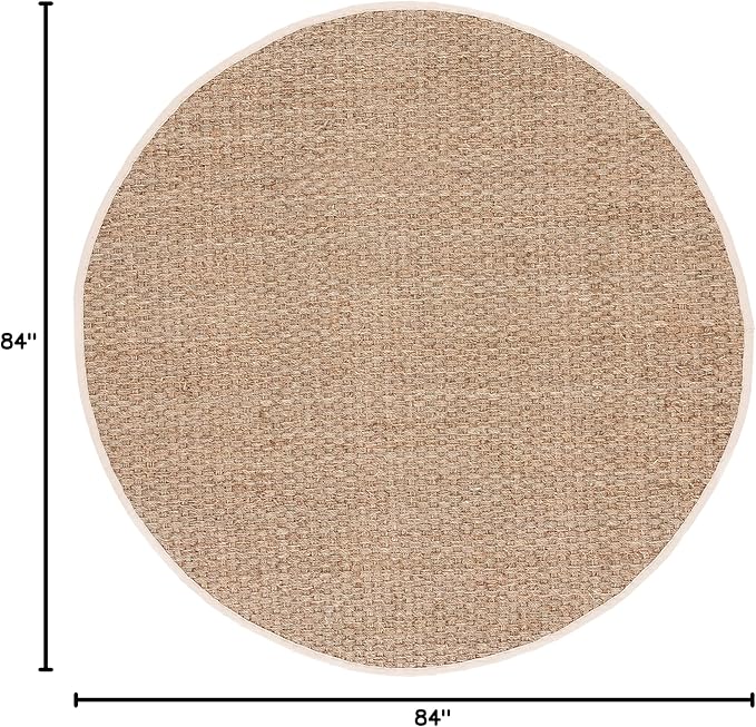 SAFAVIEH Area Rug 7' Round - Natural Fiber Collection - Natural & Ivory, Seagrass, Basketweave Pattern with Border (NF114J)
