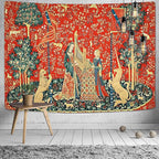 FEASRT Medieval French Art Tapestry - Maiden and Unicorn - European Royal Princess - Wall Hanging for 80x60 inch Bedroom & Living Room Decor