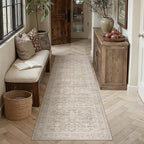 HUGEAR 2x8 Runner Rug Hallway Vintage Beige Machine Washable Retro Floral Low Pile Carpet Vacuumable Distressed Long Throw Rug Bedroom Office Bathroom Kitchen Laundry Non Slip Soft Lightweight