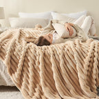 NEWCOSPLAY Super Soft Queen Blanket Brown Premium Silky Flannel Fleece 3D Ribbed Jacquard Lightweight Bed Blanket All Season Use (Brown Ribbed, Queen(90"x90"))
