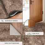 Brown Rug for Living Room 10x12 - Large Vintage Western Eclectic Unique Neutral Taupe, Washable Low Pile Non-Slip Area Rug for Dining Under Table, Bedroom Under Bed, Home Office